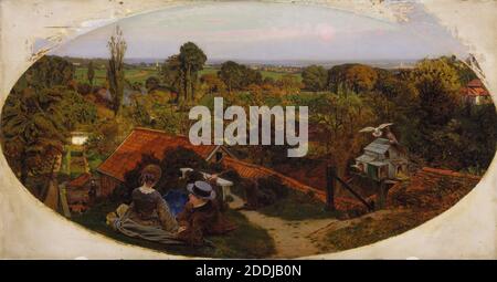 An English Autumn Afternoon, 1852-1853 View ist aus dem Haus des Künstlers in Hampstead, London von: Ford Madox Brown, Pre-Raphaelite, Oval Stockfoto