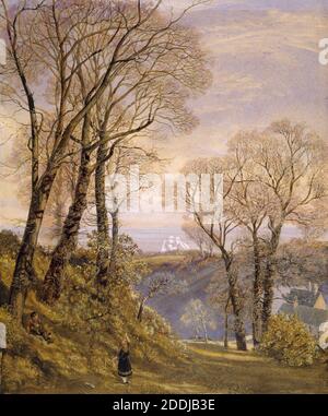 Februar auf der Isle of Wight, 1866 von John Brett, Baum, Landschaft, Aquarell, topografische Ansichten, Pre-Raphaelite, Küste, Jahreszeit, Winter, Kanalinseln Stockfoto