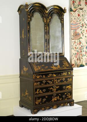 Bureau Cabinet, 1705-20, 18. Jahrhundert, Holz, England, Malerei, Orientalisch, Harz, Tier Stockfoto