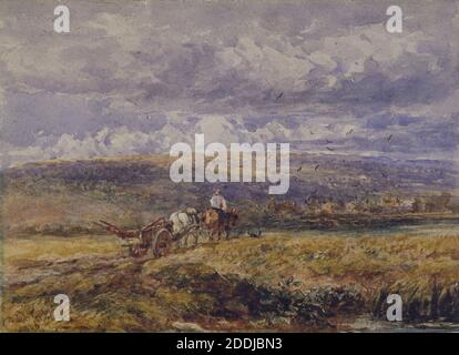 Carting Home der Pflug, 1848 David Cox, Landschaft, Aquarell, Tier, Pferd, Land, Landwirtschaft, Landwirtschaft Stockfoto