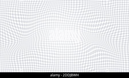 Verzerrtes und welliges, grau gepunktetes Muster auf weißem Hintergrund. 4K-Auflösung. Stockfoto