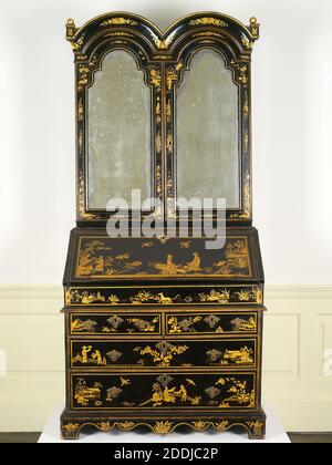 Bureau Cabinet, 1705-20, 18. Jahrhundert, Holz, England, Malerei, Orientalisch, Harz, Tier Stockfoto