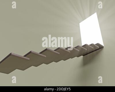 Konzeptbild mit Treppe und offener Tür mit Licht. 3d-Rendering Stockfoto