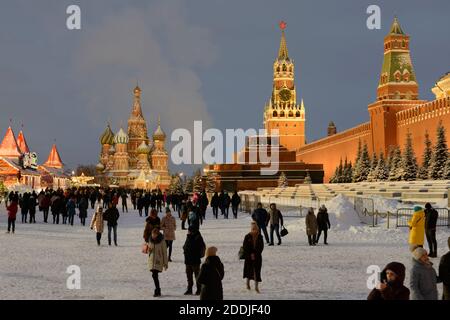 Roter Platz Moskau - verschneite Szene 2019 Stockfoto