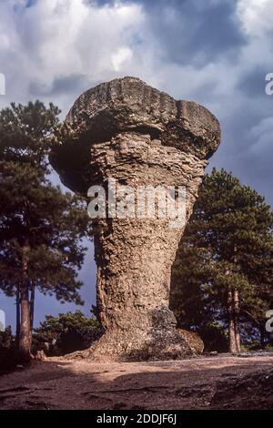 Enchanted City, eine natürliche Umgebung mit kalkhaltigen oder Kalksteinformationen, die sich über Tausende von Jahren gebildet haben. Valdecabras, Cuenca, Spanien, Europa Stockfoto