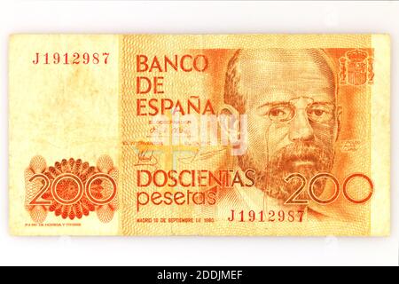 Spanien, 1956 Serie 200 Pesetas Banknote, Numismatik, Vintage Sammlerstück Stockfoto