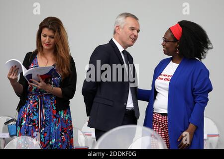 Sibeth NDiaye, secrétaire d'État auprès du Premier Ministre et Porte-parole du gouvernement, François de Rugy, Ministre de la Transition Ecologique et solidaire, Marlène Schiappa, secrétaire dÂ’Etat, chargée de lÂ’Egalité des femmes et des hommes, lors du 139ème défilé militaire du 14 juillet les Champs-Fête, jour Elysées. Paris, den 14. Juli 2019. Foto Stephane Lemouton/Pool/ABACAPRESS.COM Stockfoto