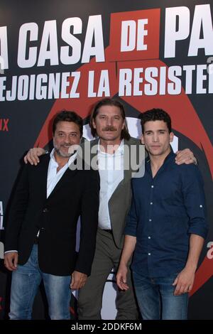 Enrique Arce, Luka Peros und Jaime Lorente bei der Premiere der 3. Staffel von La Casa De Papel in der Monnaie de Paris am 15. Juli 2019. Foto von Aurore Marechal/ABACAPRESS.COM Stockfoto