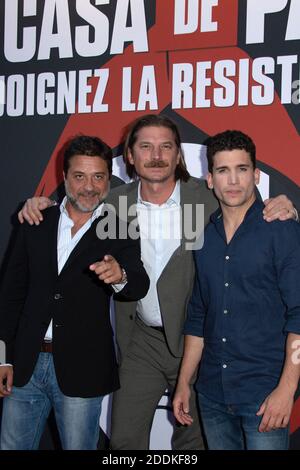 Enrique Arce, Luka Peros und Jaime Lorente bei der Premiere der 3. Staffel von La Casa De Papel in der Monnaie de Paris am 15. Juli 2019. Foto von Aurore Marechal/ABACAPRESS.COM Stockfoto