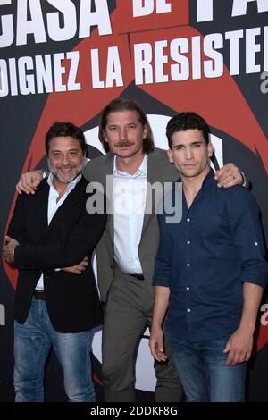 Enrique Arce, Luka Peros und Jaime Lorente bei der Premiere der 3. Staffel von La Casa De Papel in der Monnaie de Paris am 15. Juli 2019. Foto von Aurore Marechal/ABACAPRESS.COM Stockfoto