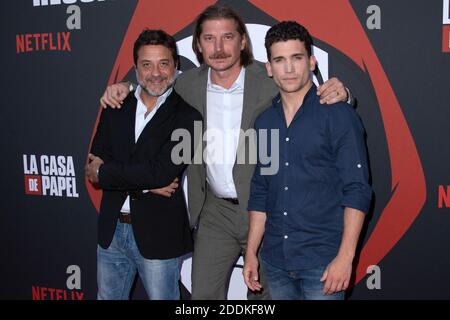 Enrique Arce, Luka Peros und Jaime Lorente bei der Premiere der 3. Staffel von La Casa De Papel in der Monnaie de Paris am 15. Juli 2019. Foto von Aurore Marechal/ABACAPRESS.COM Stockfoto
