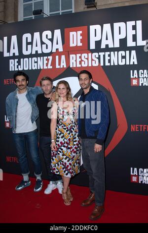 Syrus Shaidi, Tom Dingler, Josephine Drai und Marc Ruchmann bei der Premiere der 3. Staffel von La Casa De Papel in der Monnaie de Paris am 15. Juli 2019. Foto von Aurore Marechal/ABACAPRESS.COM Stockfoto