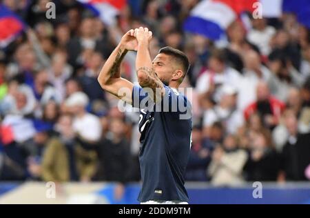 Frankreichs Olivier Giroud feiert Torschützenspiele während des UEFA Euro 2020 Qualifying Group H Fußballspiels Frankreich gegen Albanien im Stade de France Stadion in Paris am 7. September 2019. Frankreich gewann 4:1. Foto von Christian Liewig/ABACAPRESS.COM Stockfoto