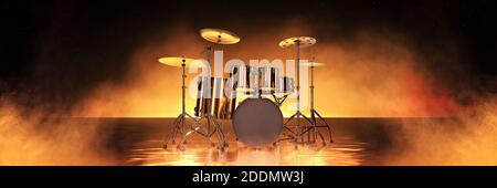 Gold Drum Kit in goldenem Hintergrund. 3d-Rendering Stockfoto