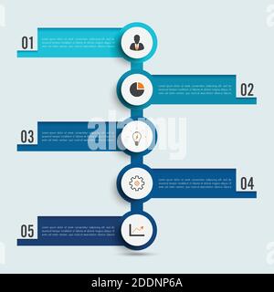 Visualisierung von Geschäftsdaten. Prozessdiagramm. Abstrakte Elemente des Graphen, Diagramm mit 5 Schritten, Optionen, Teile oder Prozesse. Vektor-Geschäftsvorlage. Stock Vektor