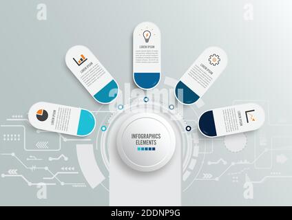 Visualisierung von Geschäftsdaten. Prozessdiagramm. Abstrakte Elemente des Graphen, Diagramm mit 5 Schritten, Optionen, Teile oder Prozesse. Vektor-Geschäftsvorlage. Stock Vektor