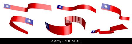 Set von Urlaubsbändern. Flagge der Republik Taiwan winkt im Wind. Trennung in untere und obere Schichten. Designelement. Vektor auf weißem Hintergrund Stock Vektor