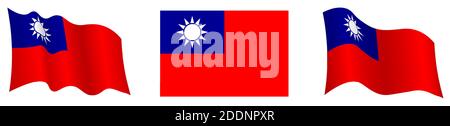 Flagge der Republik Taiwan in statischer Position und in Bewegung, flatternd im Wind in genauen Farben und Größen, auf weißem Hintergrund Stock Vektor