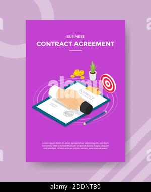 Vertrag Vertrag Vertrag Handshake auf Brief Vertrag Zwischenablage Zielplan Für Vorlagen Flyer und Print Banner Cover Buch Bücher modern Flacher Style Stock Vektor