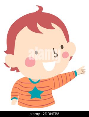 Illustration eines Kid Boy Kleinkind zeigt auf etwas mit Eine Geste der offenen Hand Stockfoto
