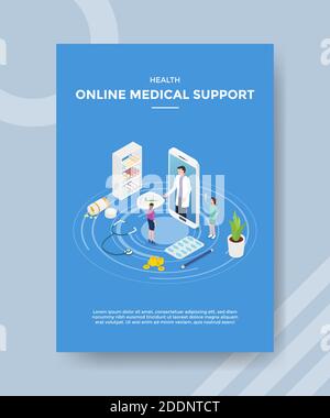 Gesundheit online medizinische Unterstützung woomen stehen vor großen Smartphone Arzt Auf dem Bildschirm für Vorlage Flyer und drucken Banner Cover Buch Bücher moderne Wohnung Stock Vektor