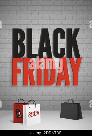 Black Friday Sale Banner mit großem Text und Einkaufstaschen Realistische Vektor-Vorlage für Werbung und Werbung Stock Vektor
