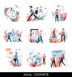 Lieferkonzept isolierte Symbole Versand- und Transportaufträge und Post Stock Vektor