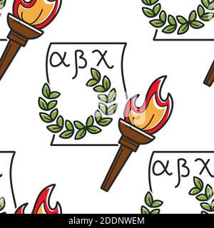 Griechisches Alphabet Lorbeerkranz und Fackel nahtloses Muster Stock Vektor