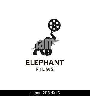 Elefant Kino Logo Vorlage. Film Produktion Logo, Tier-Film-Kamera Logo-Vorlage Stock Vektor