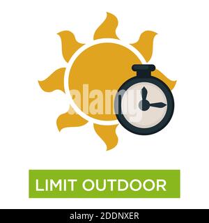 Begrenzen Sie die Zeit im Freien Sonnenbrand und Sonnenstich vorbeugende Maßnahmen Stock Vektor