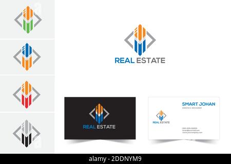 Immobilienlogo und Visitenkartenvektor Stock Vektor