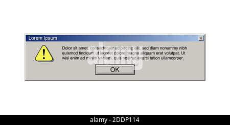 Altes Computerfenster mit Fehlermeldung. Retro-pc-Schnittstelle mit Problem oder Glitch, vintage Web-Browser Alarm, Software-System-Bug. Bildschirmvektor 90s Stock Vektor