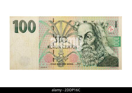 Vorderansicht einer tschechischen Republik 100 Koruna Banknote. Die offizielle Währung der Tschechischen Republik seit 1993 Stockfoto