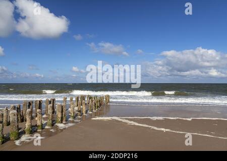 Geographie / Reisen, Deutschland, Schleswig-Holstein, Insel Sylt, alte Holzgroyne vor Rantum, Additional-Rights-Clearance-Info-Not-available Stockfoto