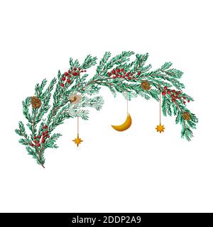 Weihnachtsbaum Brunch mit Dekorationen und Mond Stockfoto