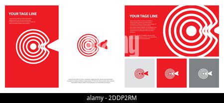 Ziellogo. Rotes Ziel, Pfeil, Kompass, Sprechblase, Idee Konzept, perfekter Treffer, Gewinner, Ziel Ziel Symbol. Success Abstract Logo Stock Vektor
