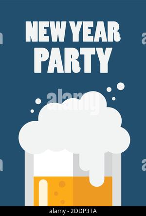 Neujahr Partybrief mit einem Glas Bier. Einladung zum Plakat für das neue Jahr. Vektorgrafik Stock Vektor