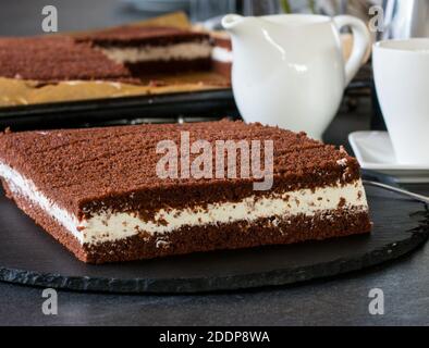 Deutscher Schokoladenkuchen mit Cremefüllung Stockfoto