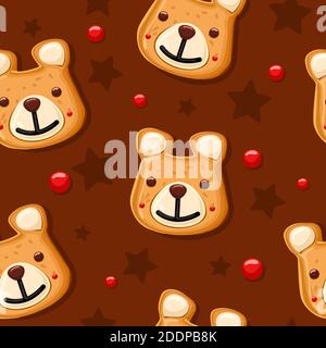 Muster aus Lebkuchen in Form eines Bären, Neujahr, weihnachten. Symbol. Stock Vektor
