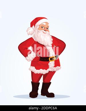 Fröhlicher Weihnachtsmann in vollem Wachstum, fröhlich, in einer guten Stimmung.kann für Postkarten, Banner, Video, Flash-Vektorgrafiken verwendet werden Stock Vektor