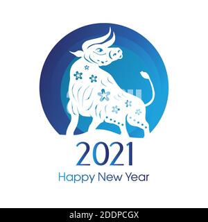 Bullenneujahr. Frohes neues Jahr. Chinesischer Tierkreis Symbol des neuen 2021 Jahr. Bulle, Ochse, Kuh. Stock Vektor
