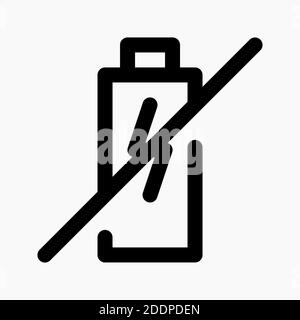 Symbolvektor mit einem Kreuz, um anzuzeigen, dass der Akku leer ist, das Ladegerät nicht lädt, keine Batterie erkannt wird. Geeignet für den Einsatz im o Stock Vektor