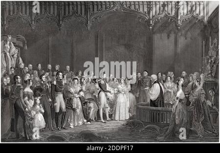 Hochzeit, Hochzeit von Königin Victoria und Prinz Albert, 10. Februar 1840, Stich von Charles E Wagstaff nach Sir George Hayter, 1844 Stockfoto