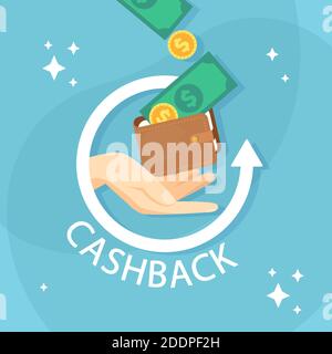 Cashback-Konzept mit Banknoten und Münzen Vektor-Illustration Stock Vektor