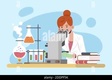 Illustration mit weiblicher Wissenschaftlerin Design Vektor Illustration Stock Vektor