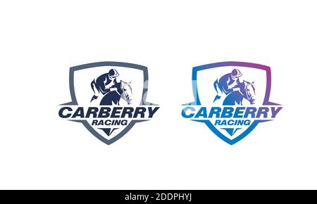 Horse Racing Logo Vorlage, Farbe und schwarzen Vektor-Logo Variationen. Isolierte Vektordarstellung. Stock Vektor