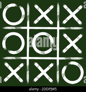 Game Tic tac Toe. TIC-tac-Toe im Grunge-Stil. Brettspiel-Symbol und Kreuze Brettspiel isoliert. Vektorgrafik Stock Vektor