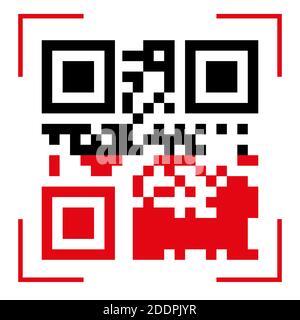 QR-Code-Scan-Symbole. Verwenden Sie die QR-Taste mit der Vorlage für das rote Scansymbol. Vektor-QR-Code-Beispiel für Smartphone-Scan. Die Programmoberfläche des in Stock Vektor