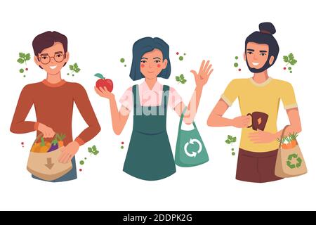 Menschen leben eine Null Abfall Lebensstil Vektor-Illustration Stock Vektor
