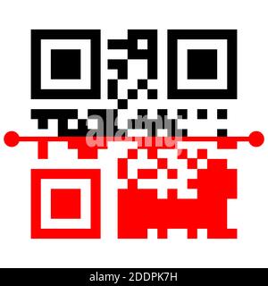 QR-Code-Scan-Symbole. Verwenden Sie die QR-Taste mit der Vorlage für das rote Scansymbol. Vektor-QR-Code-Beispiel für Smartphone-Scan. Die Programmoberfläche des in Stock Vektor